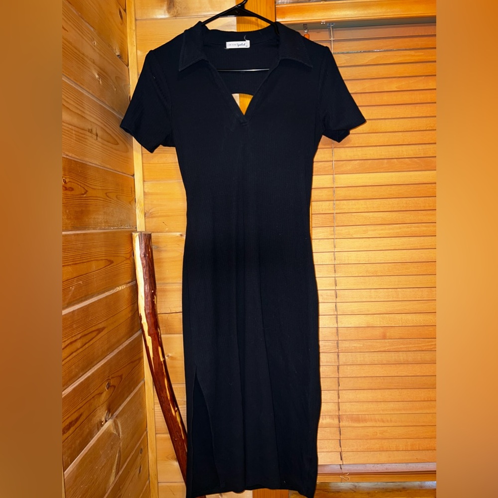 Long Black Collared Dress